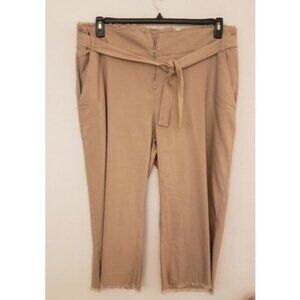 INC Linen Blend Wide Leg Tan Pants with Raw Hem Detachable Belt Sz 20W NWT